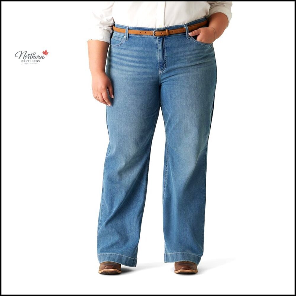 Wide Leg Trouser Jeans with Pocket Flap, Stretch Denim, Slim Fit